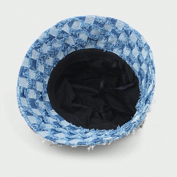Frayed Checkered Denim Jean Bucket Hat - Picture 4 of 6